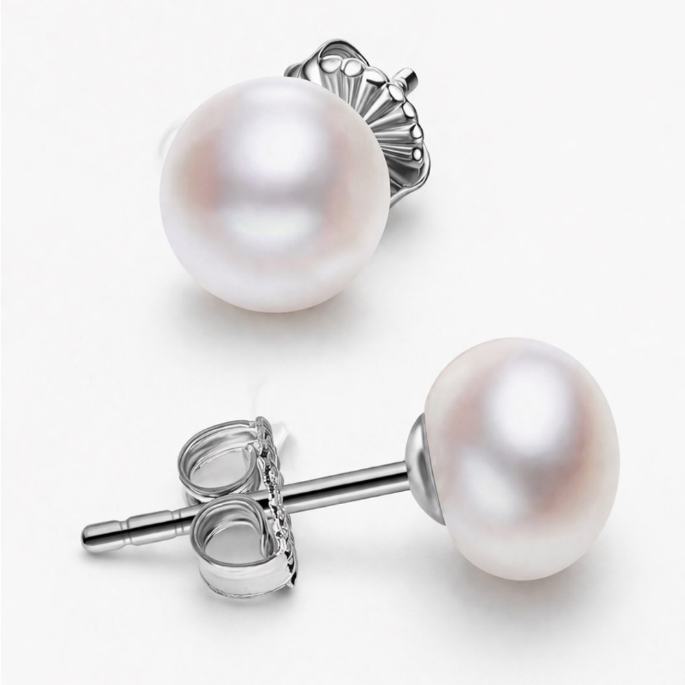 Freshwater Pearl Stud Earrings 925 Sterling Silver Classic Minimalist Real Pearl